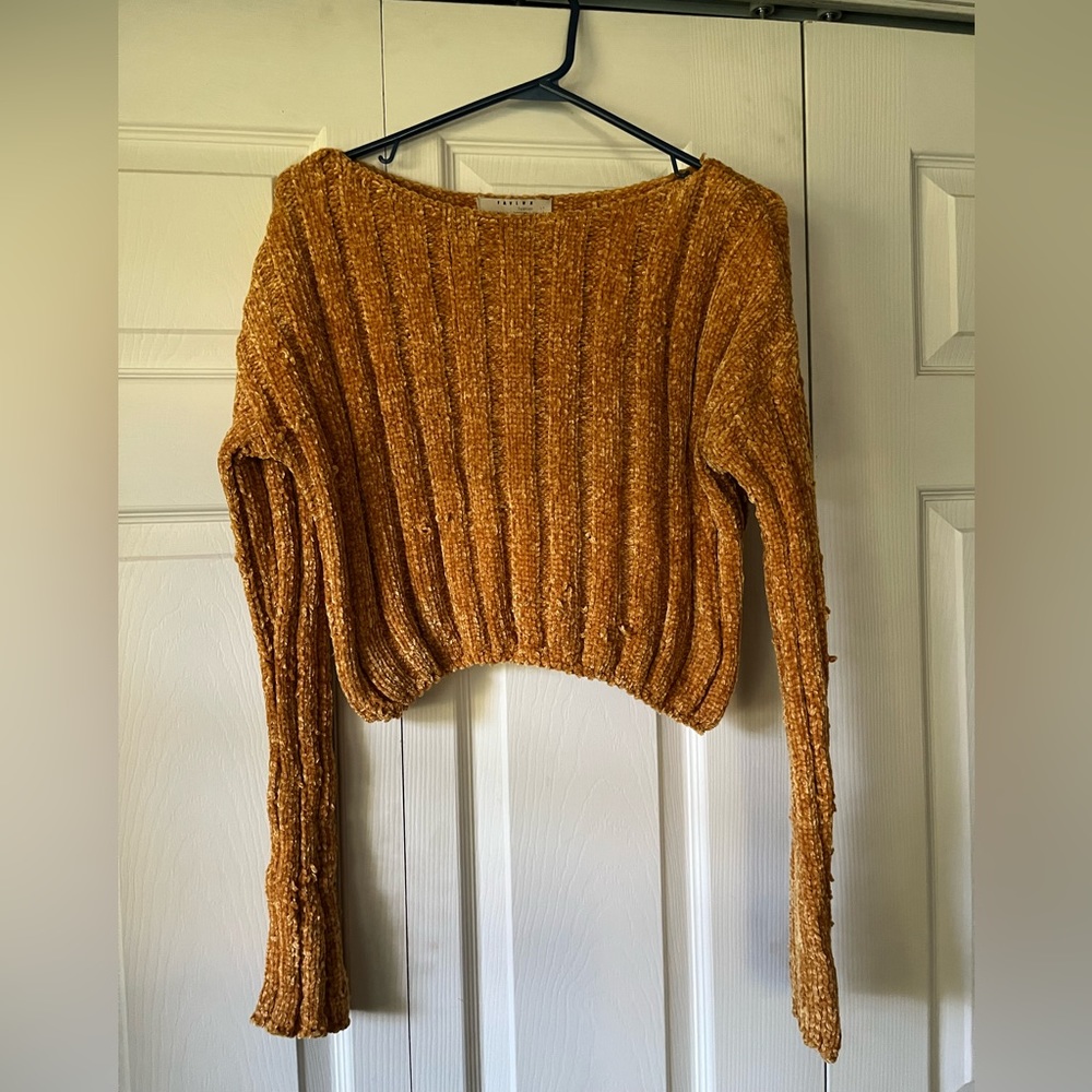 FAVLUX Mustard Yellow Cropped Sweater